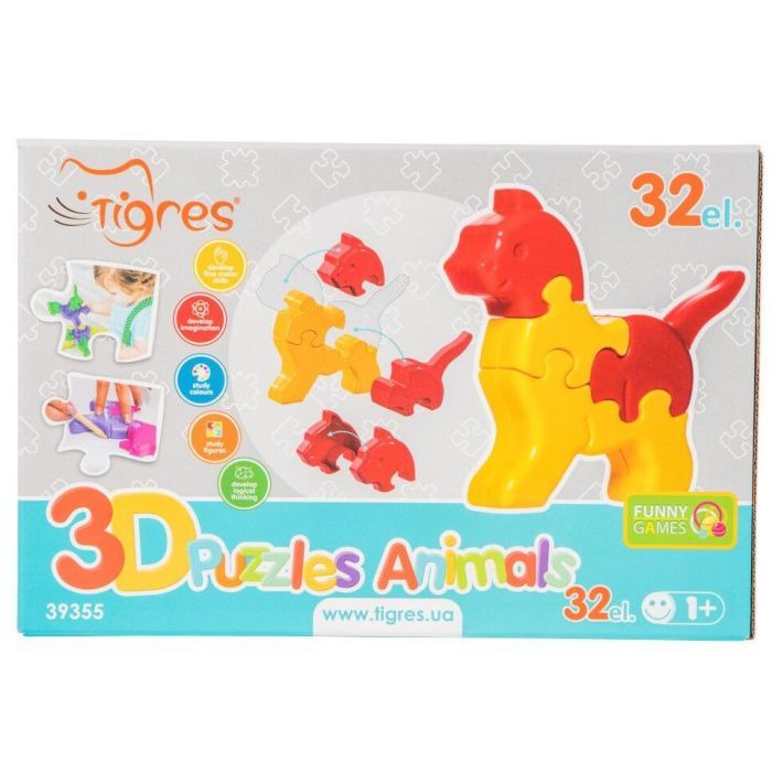 Развивающая игрушка Tigres 3D пазлы Животные - 4 шт, 32 элемента (39355) изображение 2