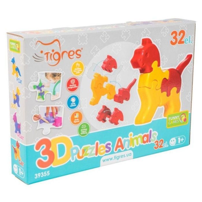 Развивающая игрушка Tigres 3D пазлы Животные - 4 шт, 32 элемента (39355) изображение 3