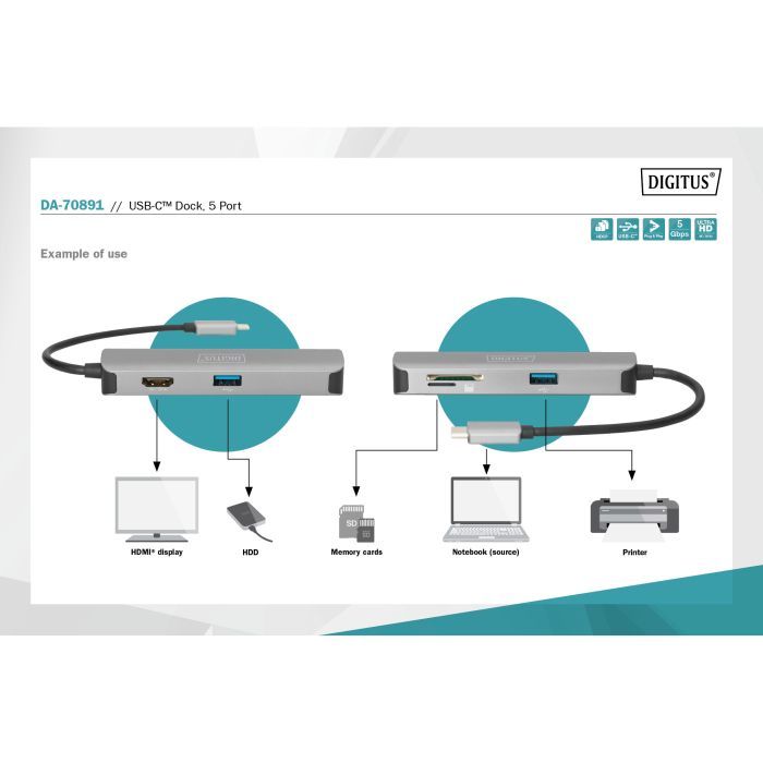 Концентратор Digitus Travel USB-C 5 Port (DA-70891) изображение 10