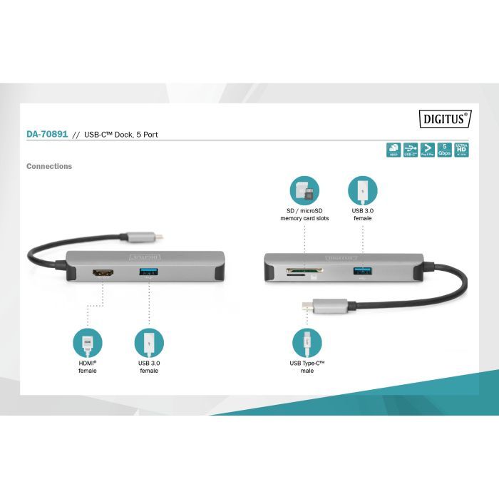 Концентратор Digitus Travel USB-C 5 Port (DA-70891) изображение 8