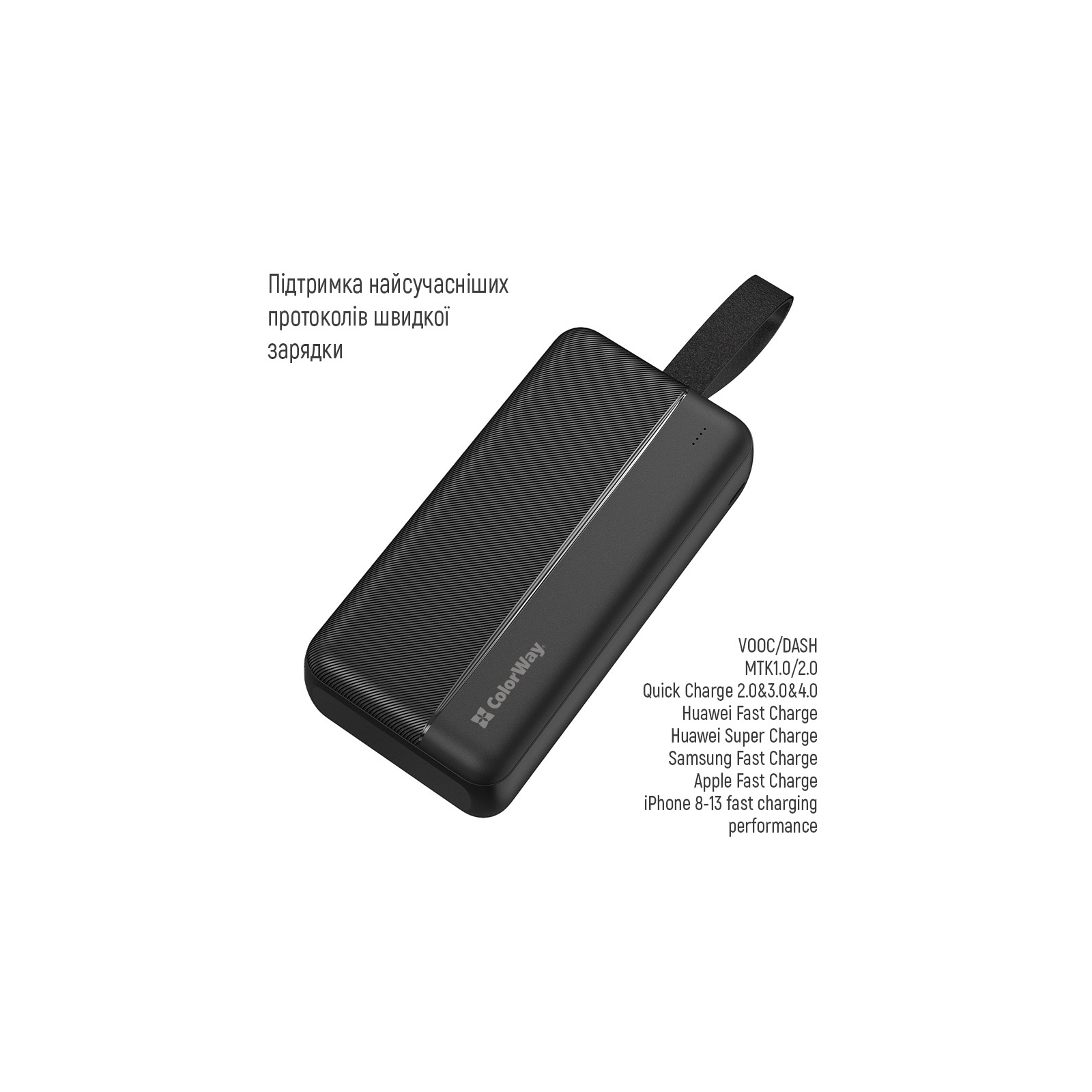 Батарея універсальна ColorWay 30 000 mAh High-power 2 PD/20W, QC/3.0, USB-C/Micro-USB (CW-PB300LPC2BK-PD) зображення 2