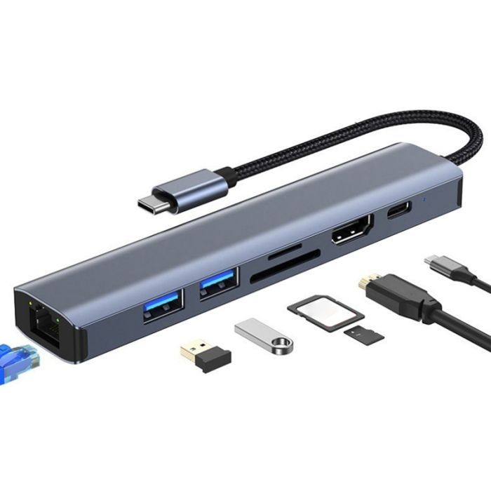 Концентратор Dynamode 7-in-1 USB-C to HDTV 4K/30Hz, 2хUSB3.0, RJ45, USB-C PD 100W, SD/MicroSD (BYL-2303) зображення 2