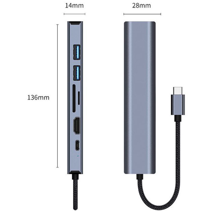 Концентратор Dynamode 7-in-1 USB-C to HDTV 4K/30Hz, 2хUSB3.0, RJ45, USB-C PD 100W, SD/MicroSD (BYL-2303) зображення 5