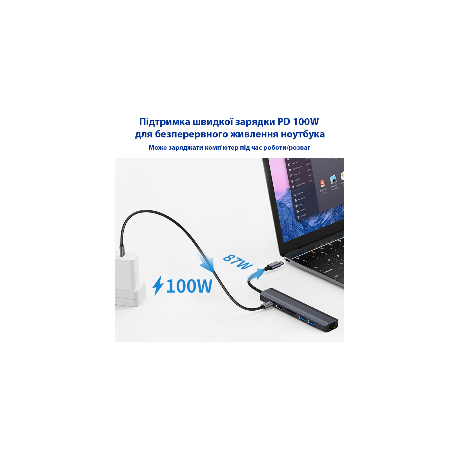 Концентратор Dynamode 7-in-1 USB-C to HDTV 4K/30Hz, 2хUSB3.0, RJ45, USB-C PD 100W, SD/MicroSD (BYL-2303) изображение 8
