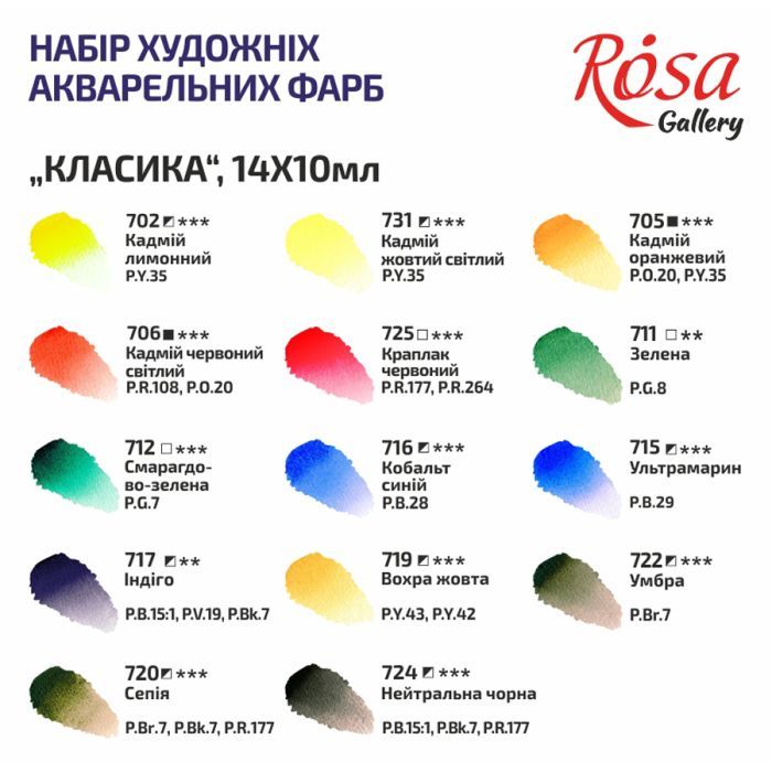 Акварельные краски Rosa Gallery Деревянный пенал 14 цветов по 10 мл. (4823098514008) изображение 4