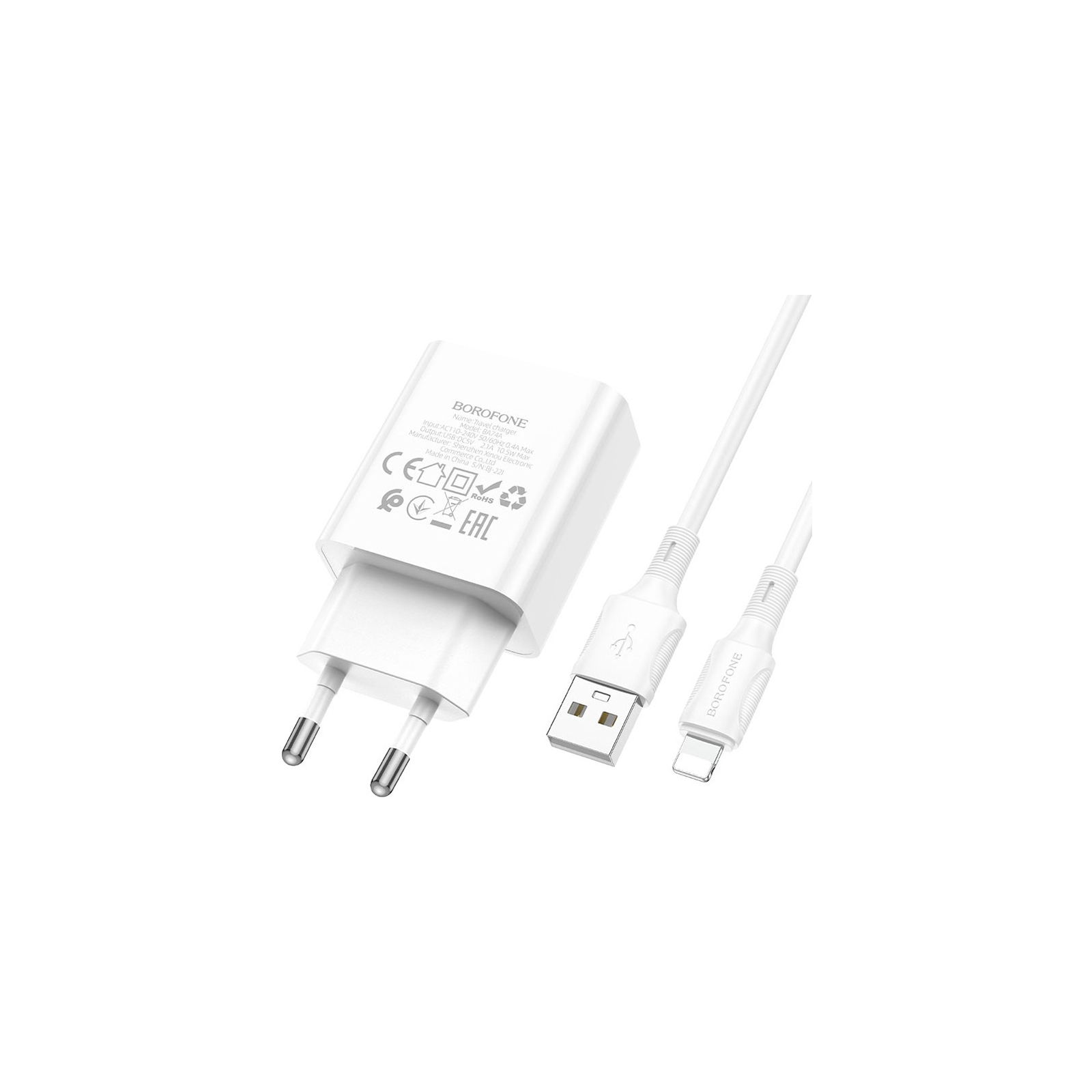 Зарядний пристрій BOROFONE BA74A Aspirer single port charger set(iP) White (BA74ALW) зображення 3