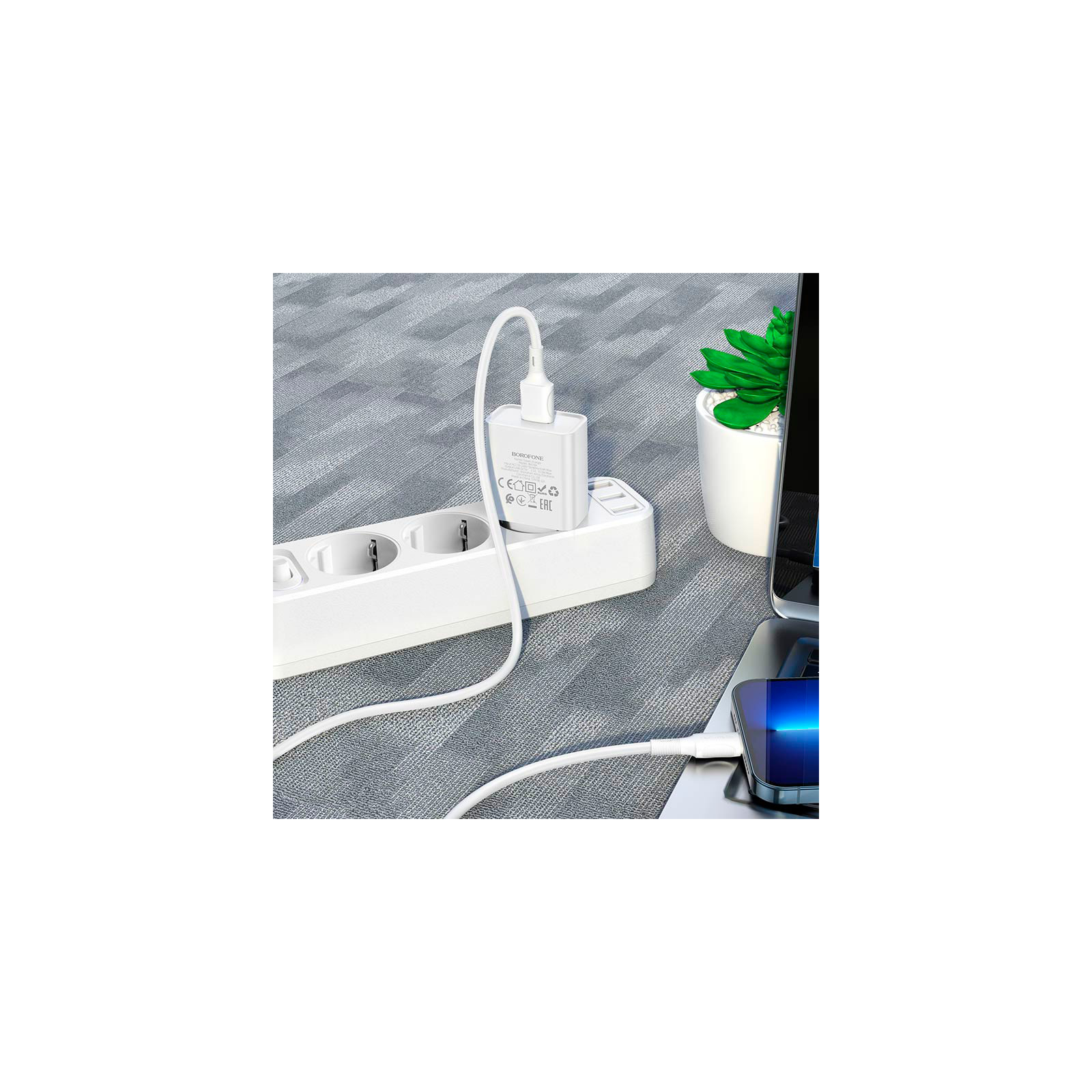 Зарядний пристрій BOROFONE BA74A Aspirer single port charger set(iP) White (BA74ALW) зображення 7