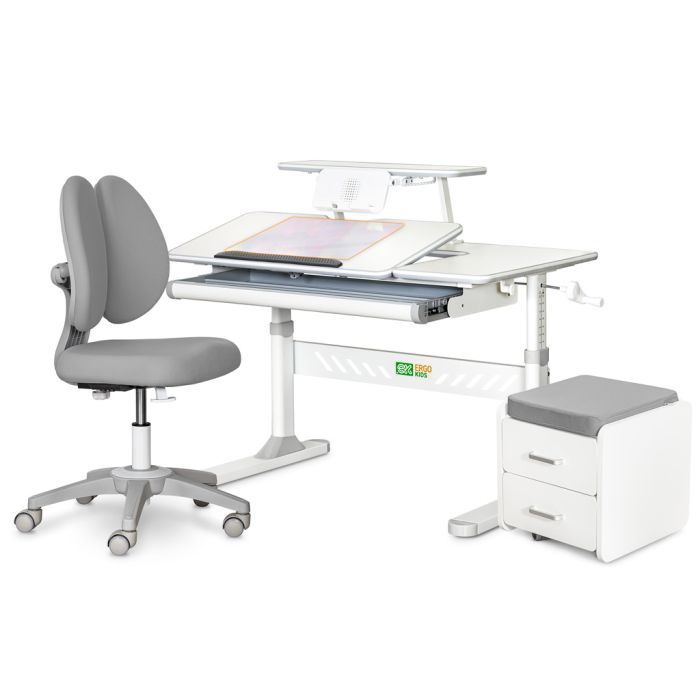 Парта с креслом ErgoKids (L) Grey + тумба (TH-320 + Y-412 Lite + BD C3_GREY)