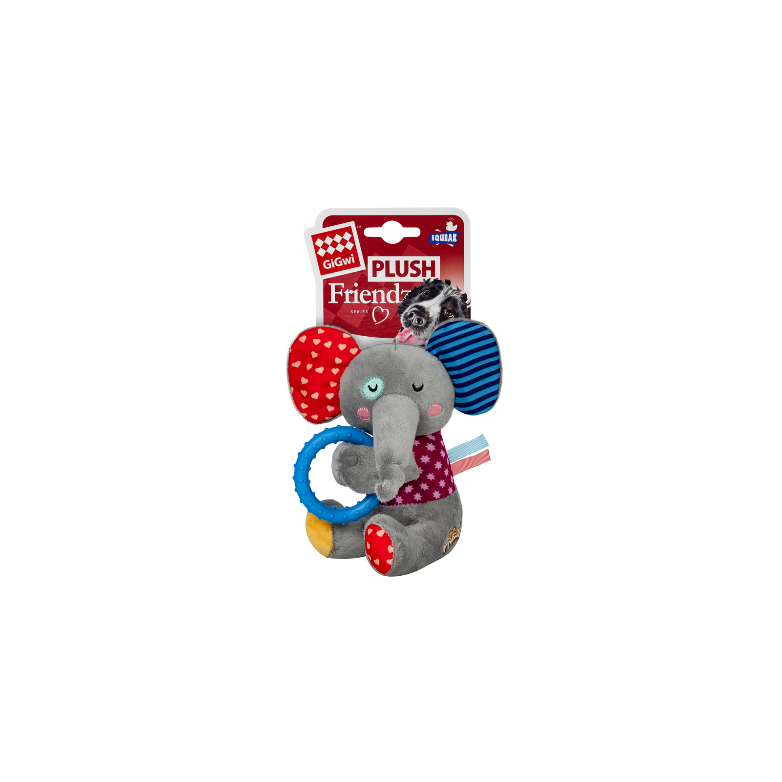 Игрушка для собак GiGwi Plush Слоненок с кольцом и пищалкой 16 см (2256) изображение 2