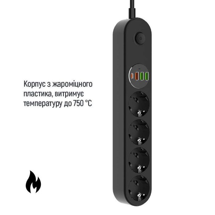 Мережевий фільтр живлення ColorWay CW-CHE44PDB, 4 розетки/4USB 2M (CW-CHE44PDB) зображення 6