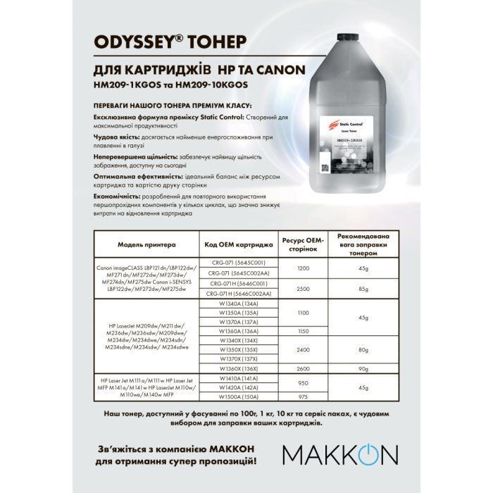 Тонер HP LJ M211 1кг фасовка Static Control (HM209-1KG-P) изображение 2
