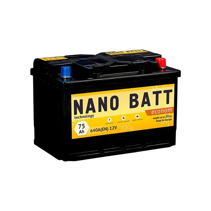 Аккумулятор автомобильный NANO BATT Econom - 75 +прав 640 А