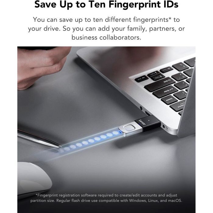 USB флеш накопитель Lexar 128GB JumpDrive Fingerprint F35 Pro USB 3.2 (LJDF35P128G-RNBNG) изображение 9