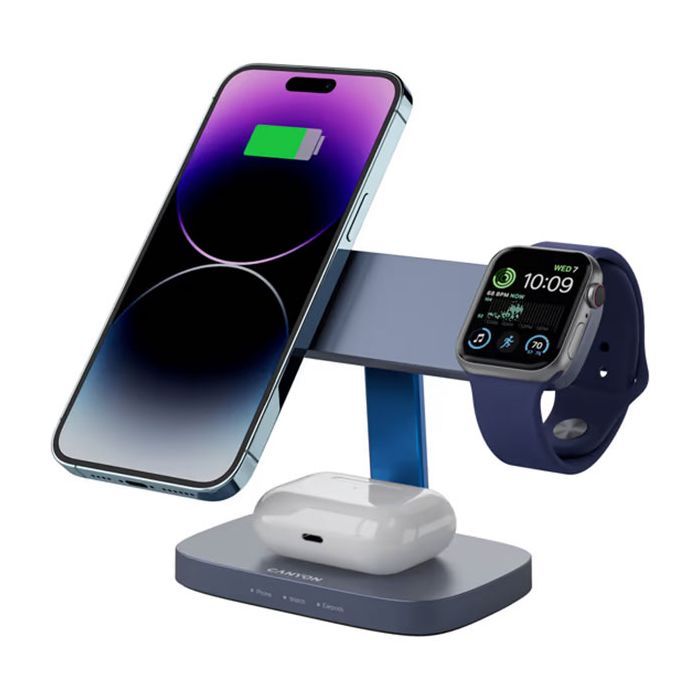 Зарядний пристрій Canyon wireless charger HEXAGON WCS-310 3in1 LightGrey/Orange (CNS-WCS310LGOR) зображення 6