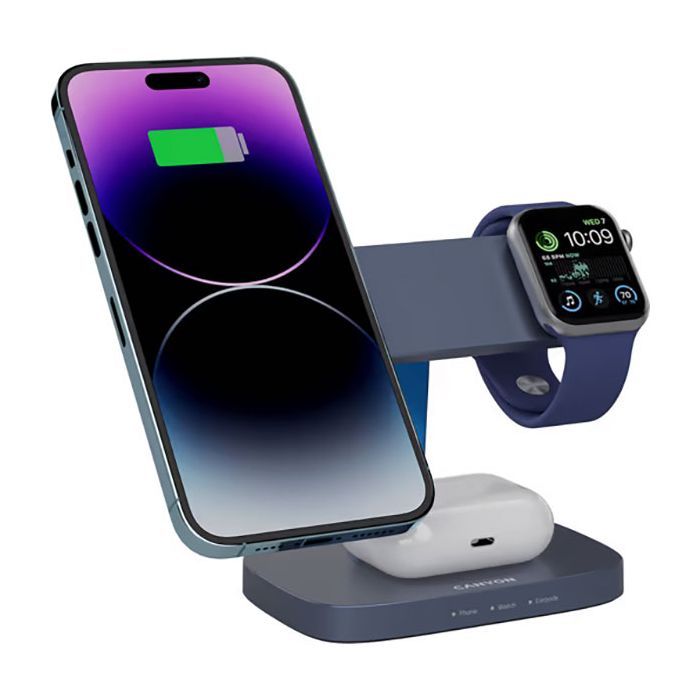 Зарядний пристрій Canyon wireless charger HEXAGON WCS-310 3in1 LightGrey/Orange (CNS-WCS310LGOR) зображення 7