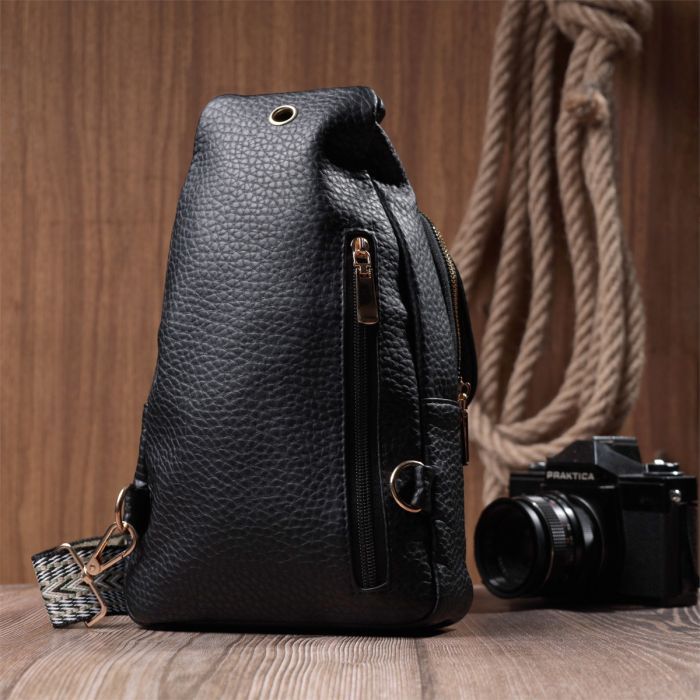 Сумка Vintage Из крупнозернистой экокожи Черная (22763) изображение 12