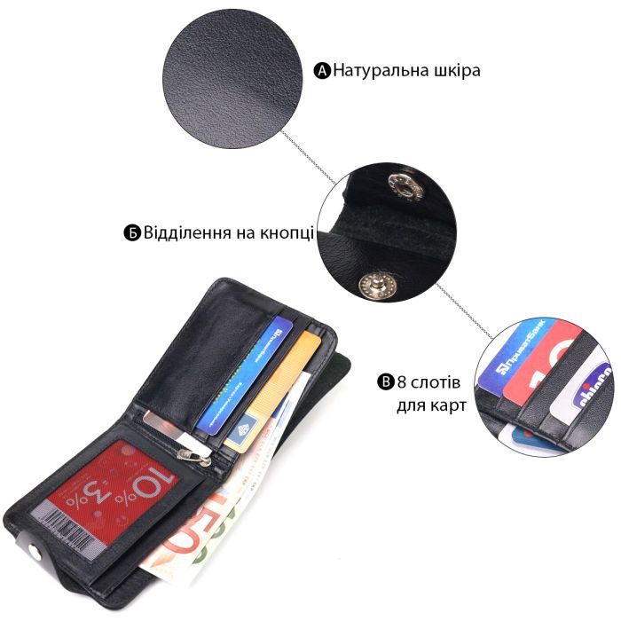 Портмоне Canpellini З натуральної гладкої шкіри Чорне (21573) зображення 4