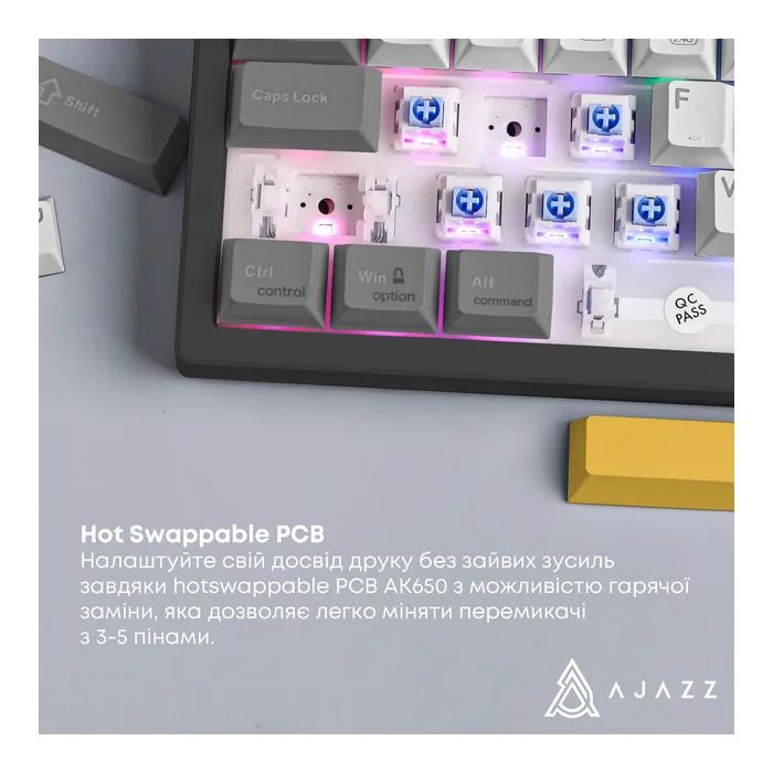 Клавиатура Ajazz AK650 Flying Fish Switch Black RGB USB/Wireless/Bluetooth UA Black (AK650-FF-BGY) изображение 10