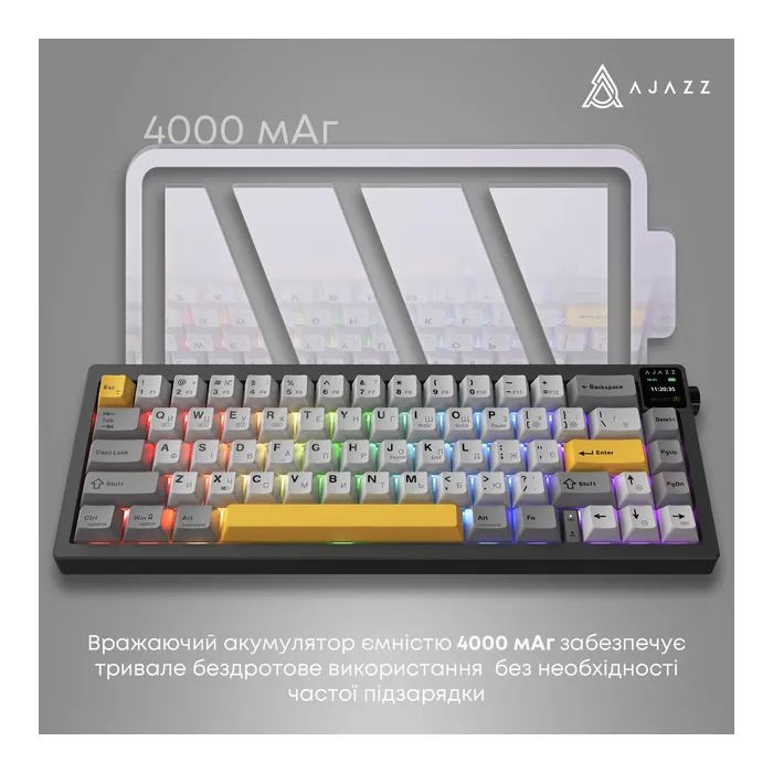Клавиатура Ajazz AK650 Flying Fish Switch Black RGB USB/Wireless/Bluetooth UA Black (AK650-FF-BGY) изображение 12