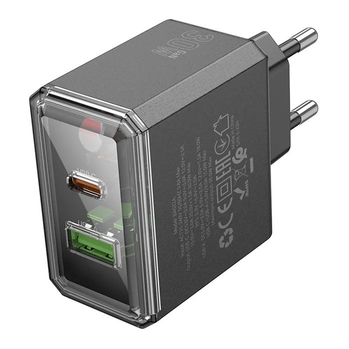 Зарядний пристрій BOROFONE BAS32A Treasure 1xUSB-C PD30W + 1xUSB QC3.0 Black (6941991110641) зображення 2
