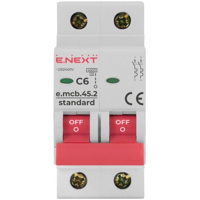 Автоматичний вимикач E.NEXT 2-п e.mcb.stand.  6А C ( 4,5кА) (s002015) зображення 2