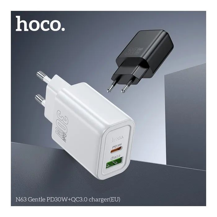 Зарядний пристрій HOCO N63 USB-C PD30W + USB QC3.0 black (6942007644358) зображення 4