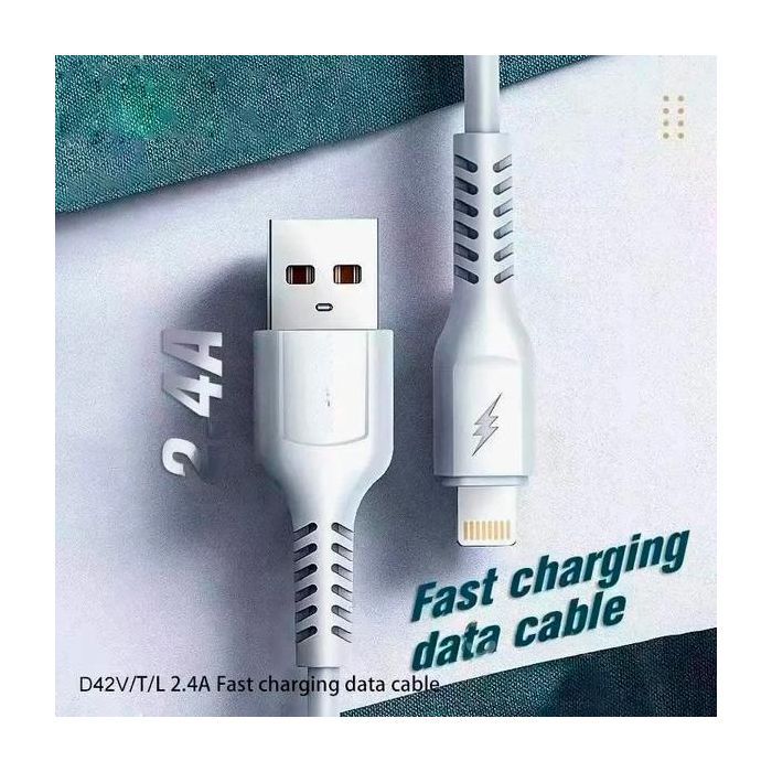 Дата кабель USB 2.0 AM to Lightning 1.0m 2.4A silicone white Denmen (DM-D42L-WH) изображение 2