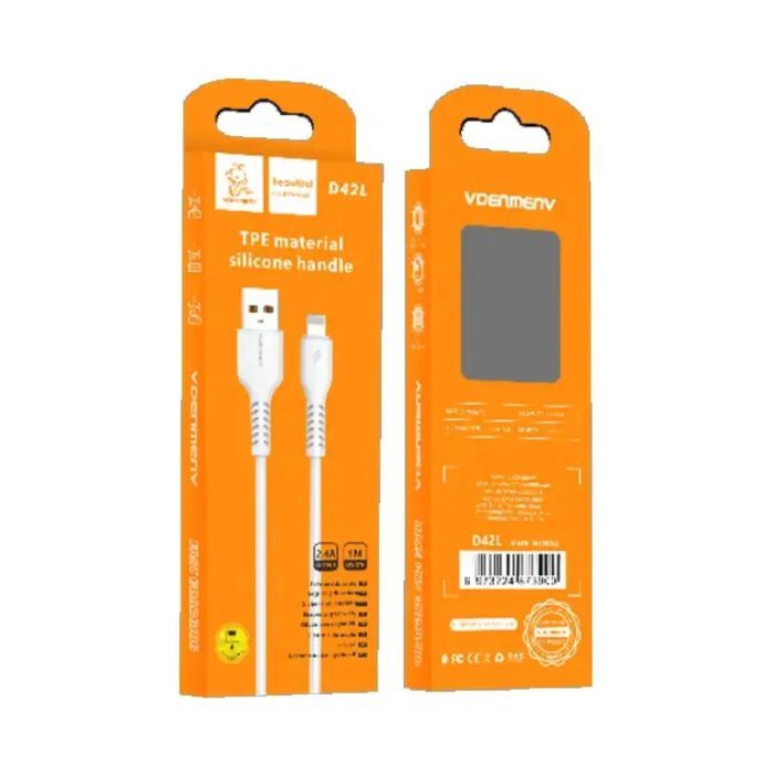 Дата кабель USB 2.0 AM to Lightning 1.0m 2.4A silicone white Denmen (DM-D42L-WH) изображение 3