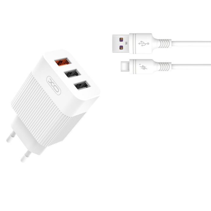 Зарядное устройство XO 1xUSB QC3.0 18W + 2xUSB 2.4A + cable USB-C white (L72-TC-WH) изображение 2