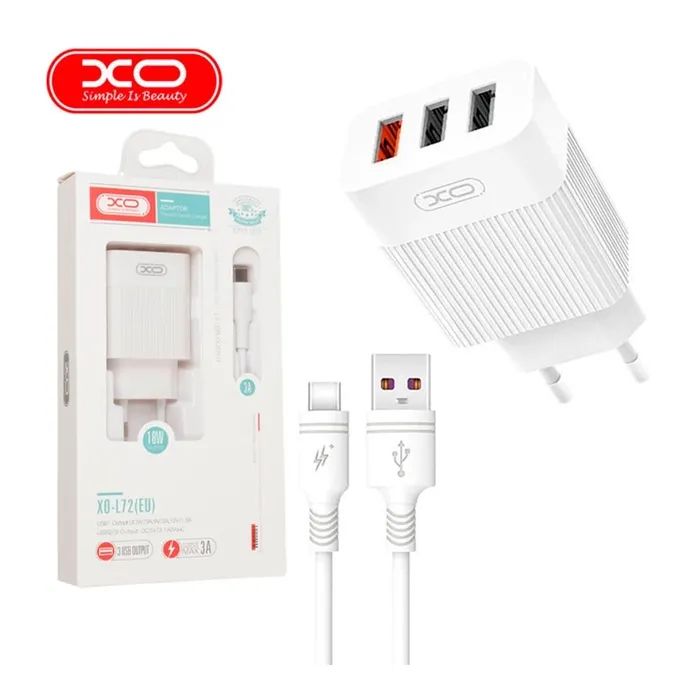 Зарядное устройство XO 1xUSB QC3.0 18W + 2xUSB 2.4A + cable USB-C white (L72-TC-WH) изображение 4