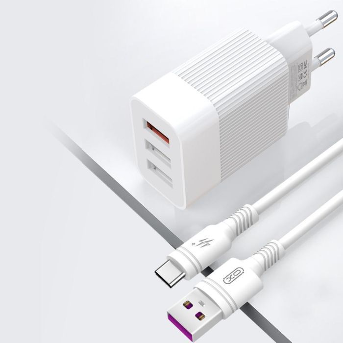 Зарядное устройство XO 1xUSB QC3.0 18W + 2xUSB 2.4A + cable USB-C white (L72-TC-WH) изображение 6