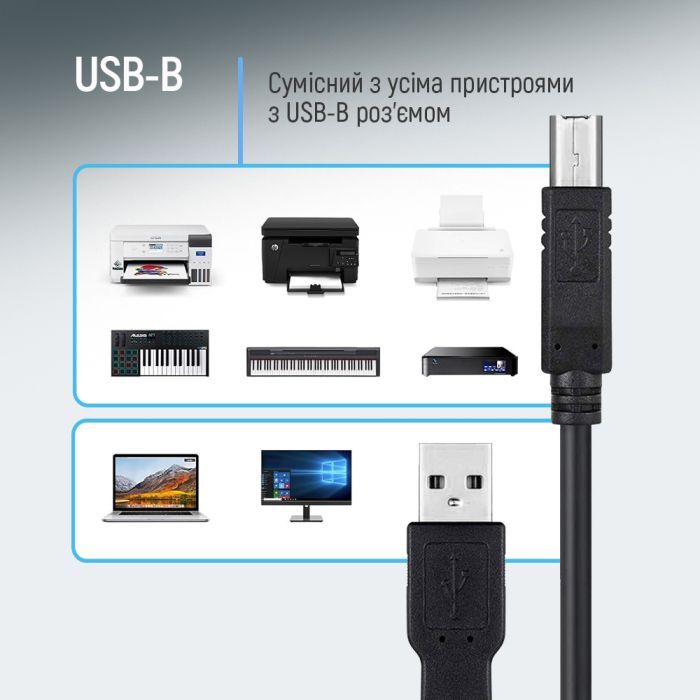 Кабель для принтера USB 2.0 AM/BM 2.0m black ColorWay (CW-CBUB072-BK) зображення 10