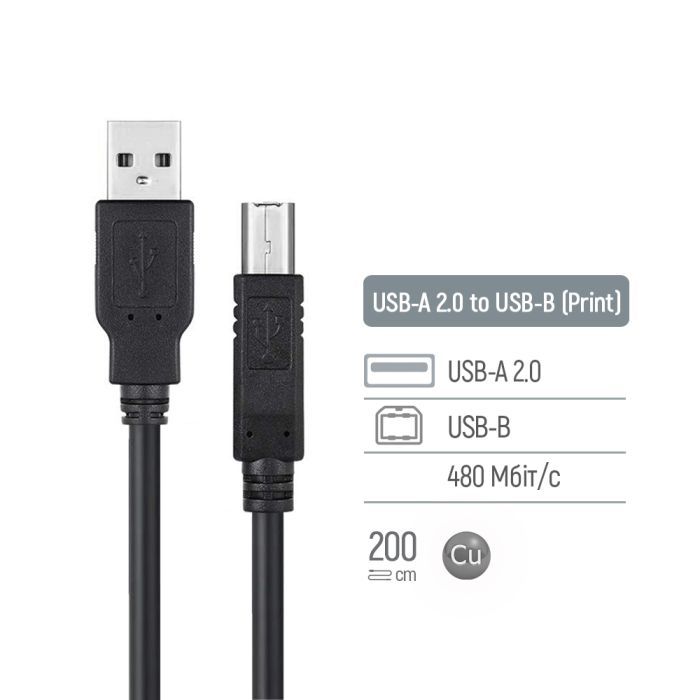 Кабель для принтера USB 2.0 AM/BM 2.0m black ColorWay (CW-CBUB072-BK) зображення 6