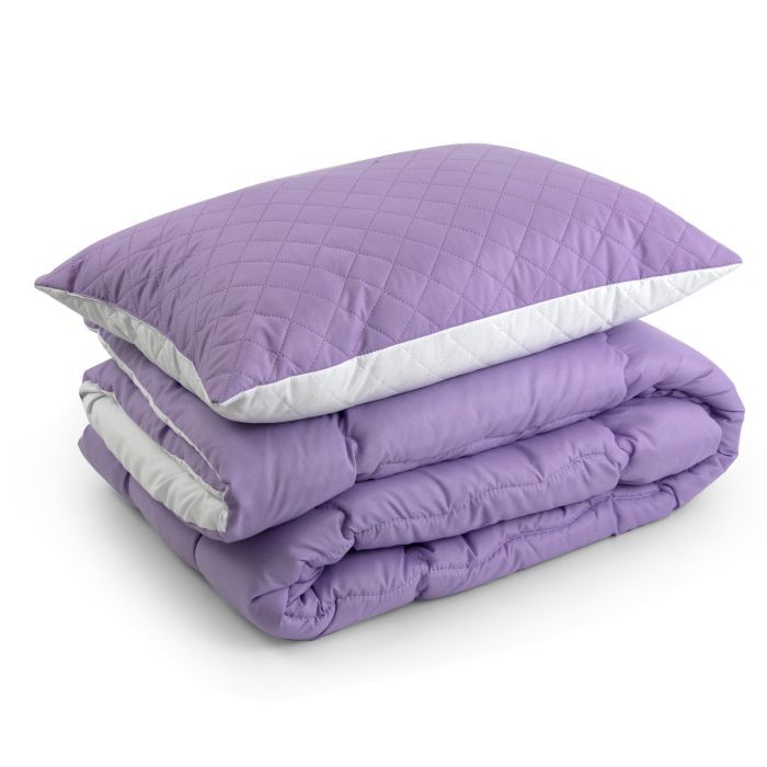 Ковдра Руно набір ковдра 140х205 + 1 подушка 50х70 силіконова Бузковий (К_924.52СЛ300_Бузковий)