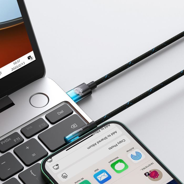 Дата кабель USB-C to Lightning 1.0m 20W 90° corner black Baseus (CAVP000201) зображення 7