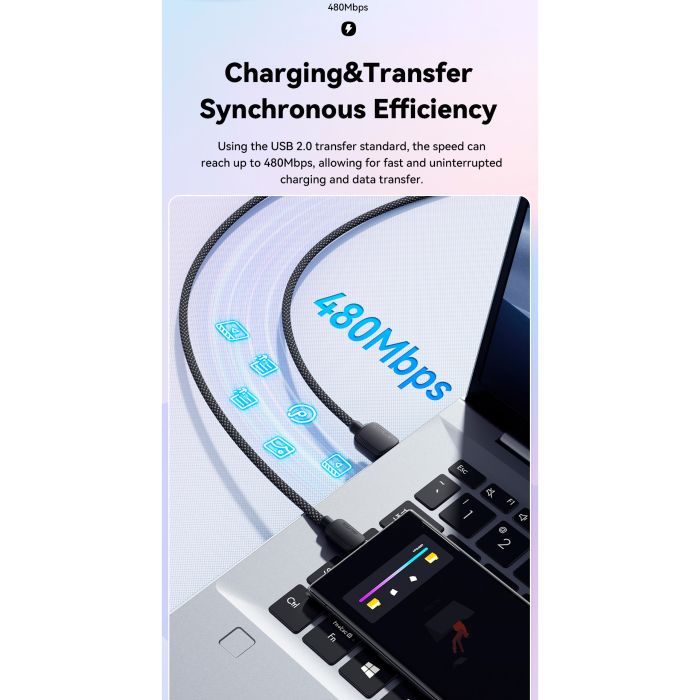 Дата кабель USB 2.0 AM to USB-C 2.0m 100W white Essager (EXC7A-WLA02-P) изображение 6