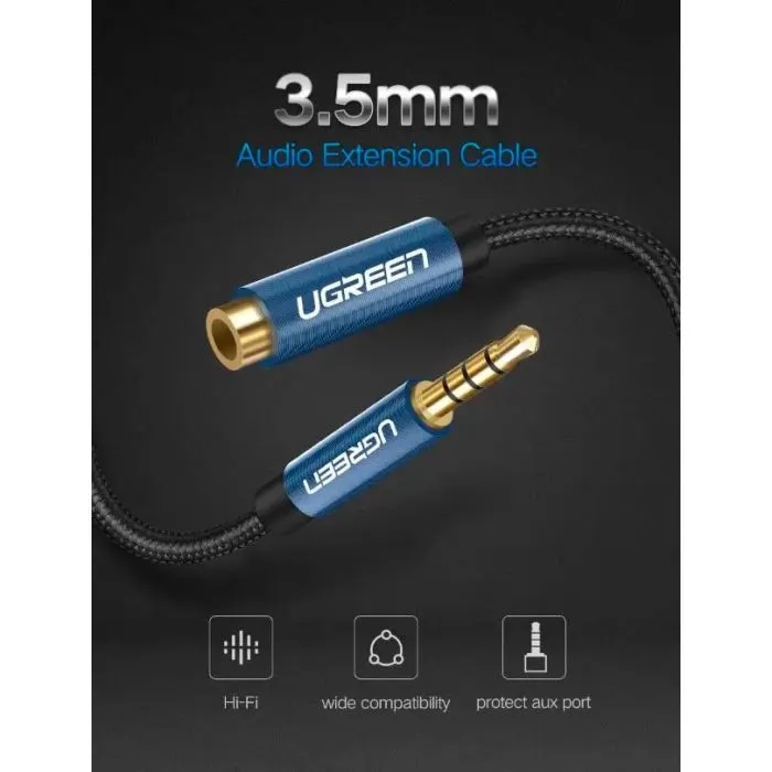 Кабель мультимедійний 3.5mm M to 3.5mm F 1.0m AV118 blue Ugreen (40673) зображення 5