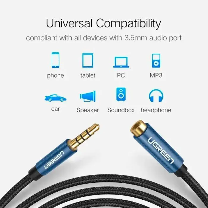 Кабель мультимедійний 3.5mm M to 3.5mm F 1.0m AV118 blue Ugreen (40673) зображення 6