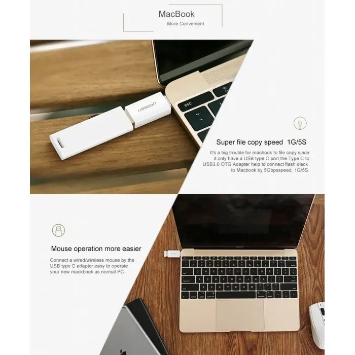 Переходник OTG USB 3.0 AF to USB-C US173 White UGREEN (30155) изображение 7