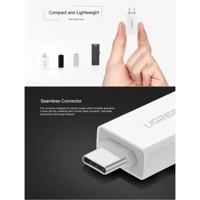 Переходник OTG USB 3.0 AF to USB-C US173 White UGREEN (30155) изображение 9