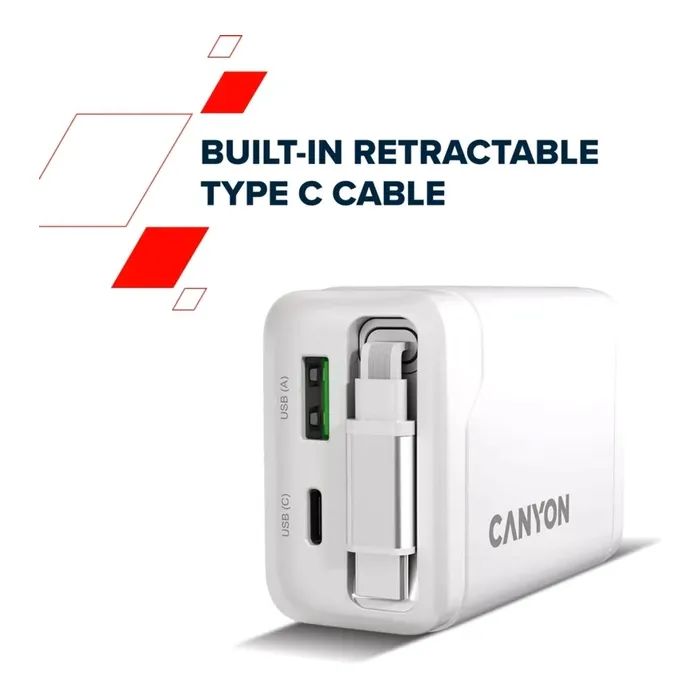 Зарядное устройство Canyon 1xUSB-C PD65W + 1xUSB QC3.0 + cable USB-C to USB-C white (CNS-CURC65ACW) изображение 10