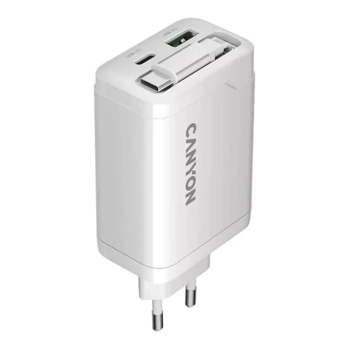 Зарядное устройство Canyon 1xUSB-C PD65W + 1xUSB QC3.0 + cable USB-C to USB-C white (CNS-CURC65ACW) изображение 3