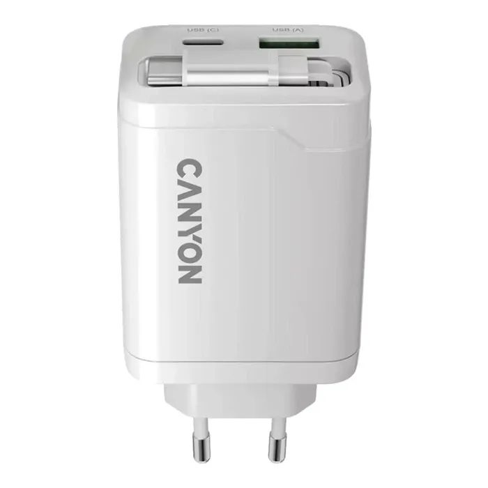 Зарядное устройство Canyon 1xUSB-C PD65W + 1xUSB QC3.0 + cable USB-C to USB-C white (CNS-CURC65ACW) изображение 4
