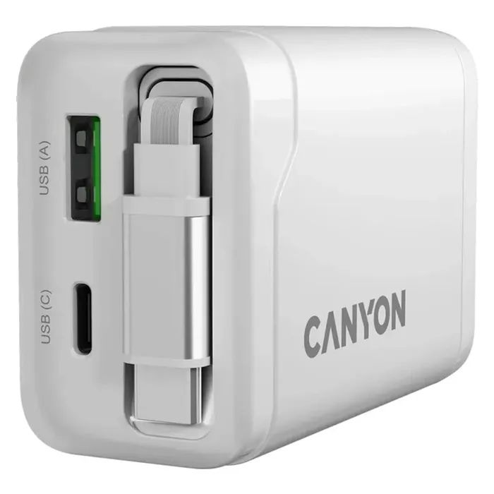 Зарядное устройство Canyon 1xUSB-C PD65W + 1xUSB QC3.0 + cable USB-C to USB-C white (CNS-CURC65ACW) изображение 7