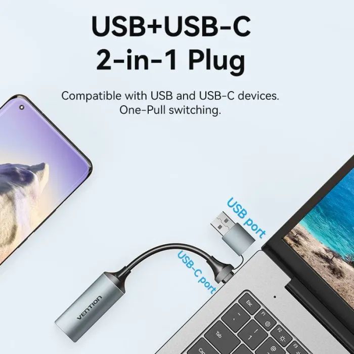 Переходник USB-C + USB-A to HDMI M 0.1m video capture gray Vention (ACWHA) изображение 2