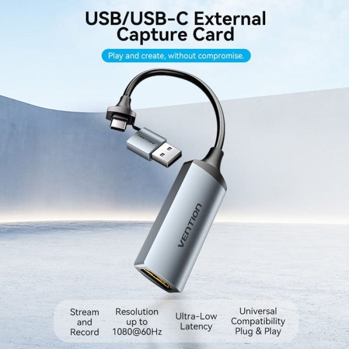 Переходник USB-C + USB-A to HDMI M 0.1m video capture gray Vention (ACWHA) изображение 5
