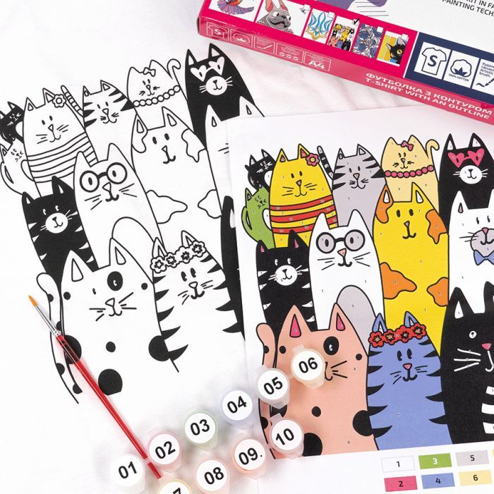 Набір для творчості Rosa футболка-розмальовка, Котики, бавовна 100, розмір S (4823098542100) зображення 3