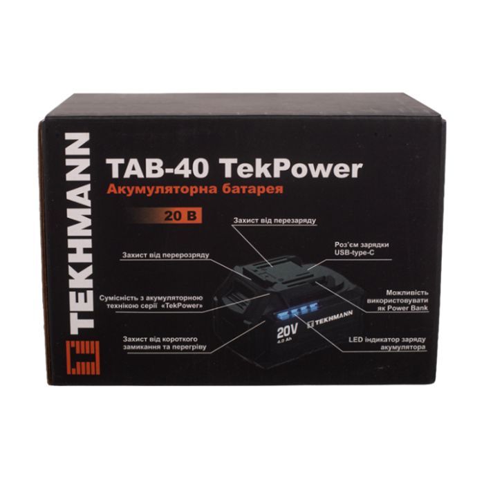 Аккумулятор к электроинструменту Tekhmann TAB-40 Li-ion 4Ah (854609) изображение 3