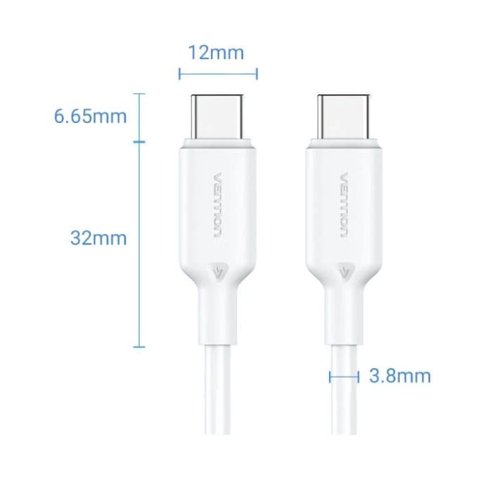 Дата кабель USB-C to USB-C 1.0m 60W white VENTION (TRCWF) зображення 2