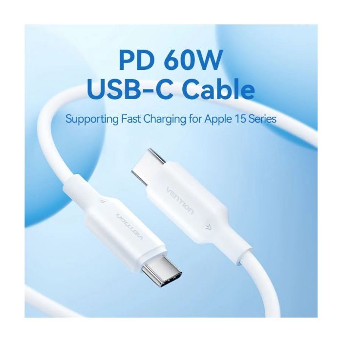 Дата кабель USB-C to USB-C 1.0m 60W white VENTION (TRCWF) зображення 4